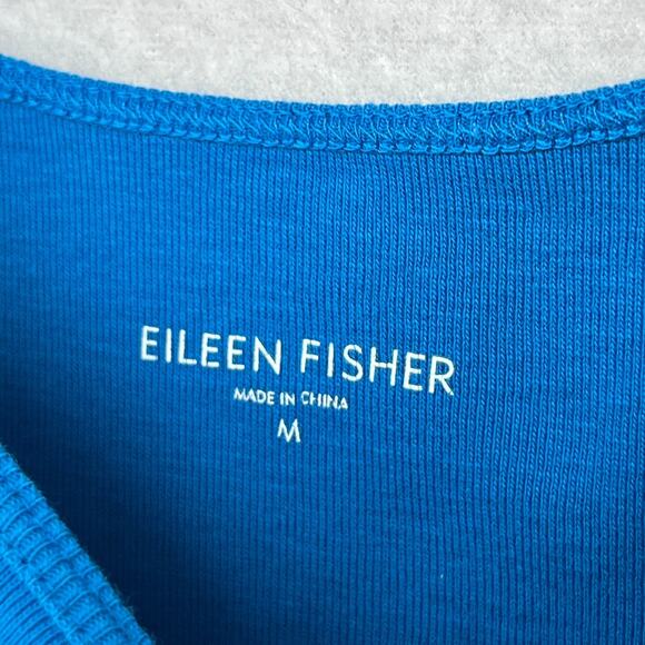 EILEEN FISHER Tank Top M Organic Cotton Ribbed Cami Scoop Neck Sleeveless Blue - Picture 5 of 11